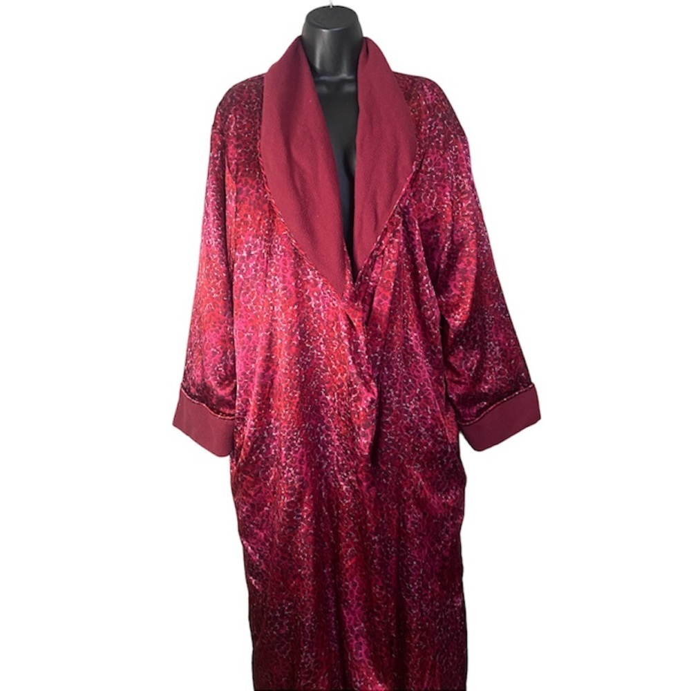Victoria's Secret Red Purple Fleece Bath Robe Long Sleeve Maxi Shower Robe